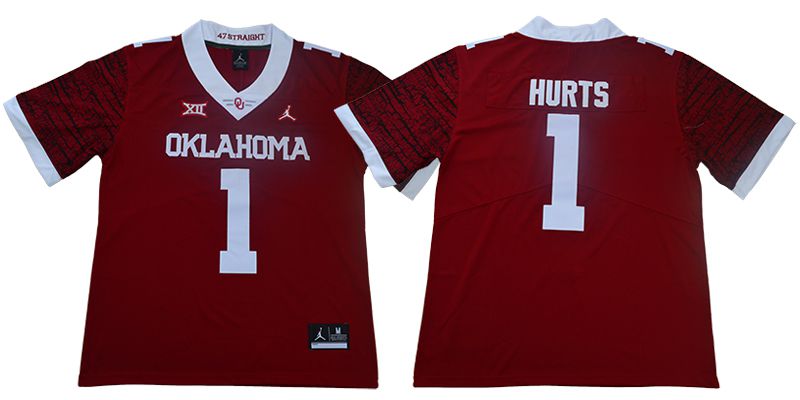 Men Oklahoma Sooners #1 Hurts Red NCAA Jerseys->ncaa teams->NCAA Jersey